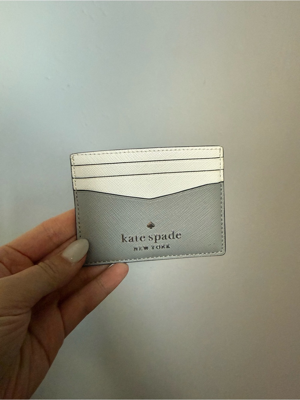 kate spade Light Gray & White Slim Card Case